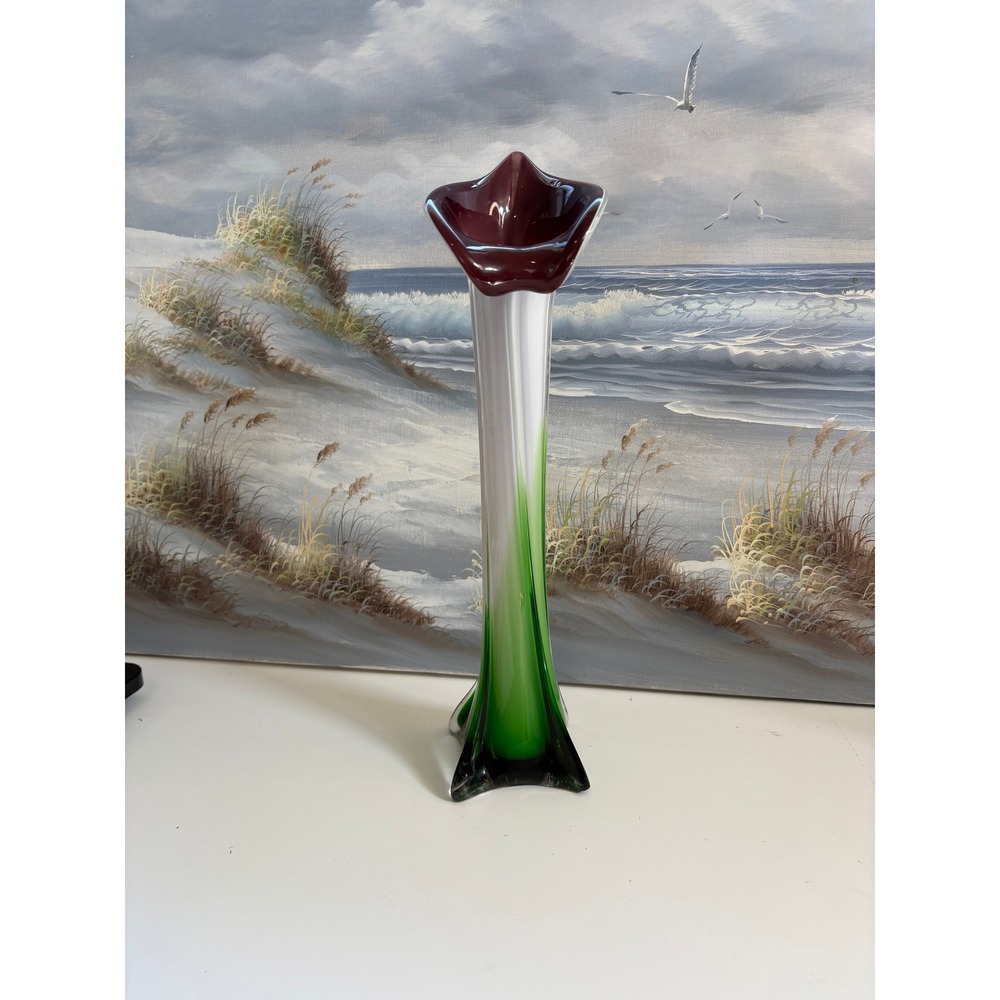 Vintage Jack In Pulpit Art Glass Calla Lily Vase Hand Blown 15 Inch